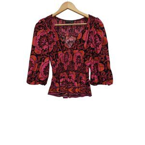 House of Harlow 1960 x Revolve Shania Fuschia Print Top Sz Small Puff Sleeve